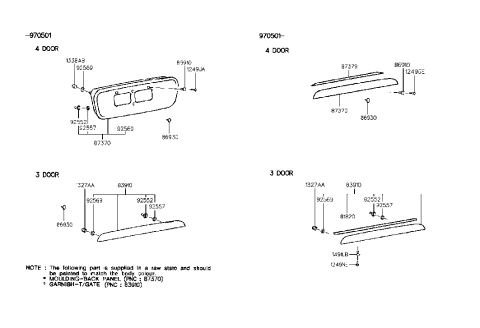 1999 Hyundai Accent Old Body Style Back Panel Moulding Diagram