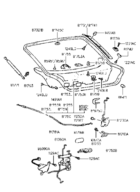2022 Hyundai Ioniq Tail Gate Lock Actuator Assembly Diagram for 95750-22200