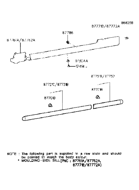 1998 Hyundai Accent Clip-Waist Line Moulding Mounting Diagram for 87747-22000