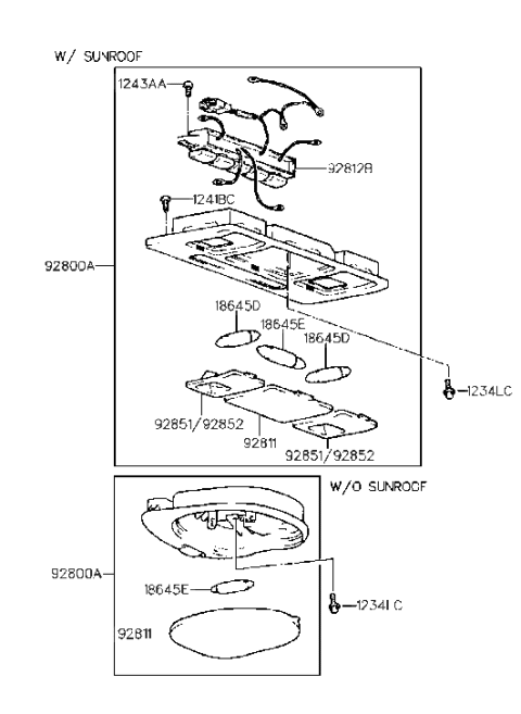 1998 Hyundai Accent Room Lamp Assembly Diagram for 92800-22000-IA