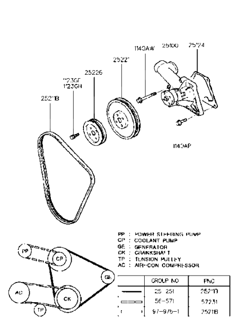 1994 Hyundai Accent Coolant Pump (Sohc) Diagram 1