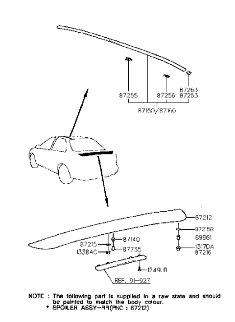 1995 Hyundai Accent Rear Spoiler Assembly Diagram for 87211-22500