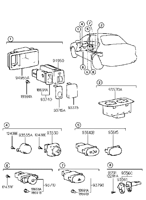 1996 Hyundai Accent Switch Assembly-Hazard Diagram for 93790-22000