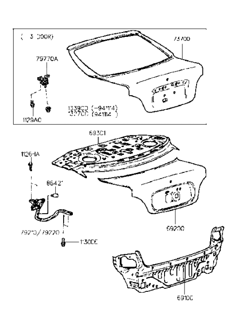 1999 Hyundai Accent Hinge Assembly-Tail Gate Diagram for 79770-22200
