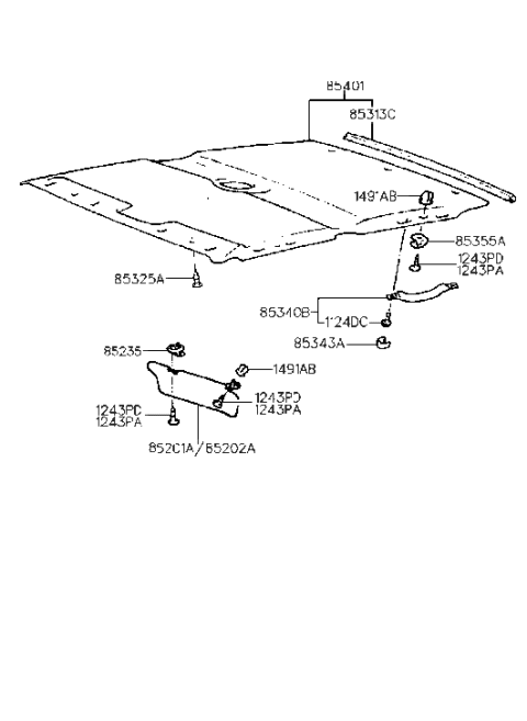 1999 Hyundai Accent Old Body Style Sunvisor & Head Lining Diagram
