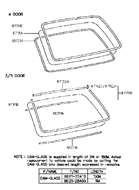 1997 Hyundai Accent Glass-Tail Gate Diagram for 87111-22240