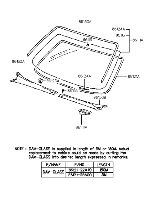 1997 Hyundai Accent Windshield Glass Diagram