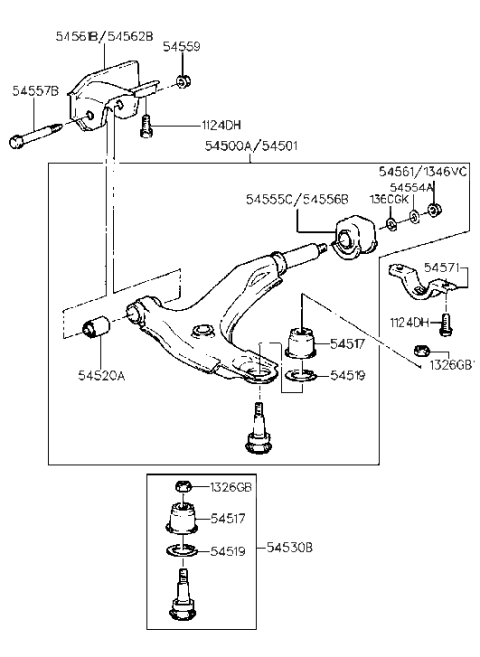 1999 Hyundai Accent Bracket-Lower Arm Mounting,LH Diagram for 54561-22000