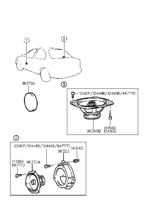 1996 Hyundai Accent Rear Speaker Diagram for 96360-22001