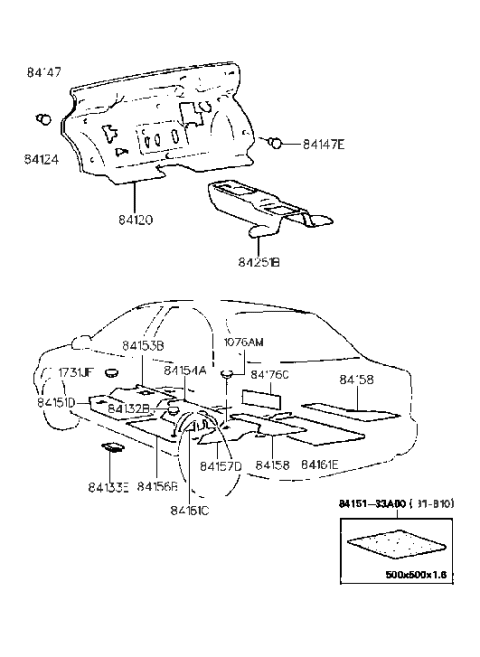 1998 Hyundai Accent Isolation Pad & Floor Covering Diagram