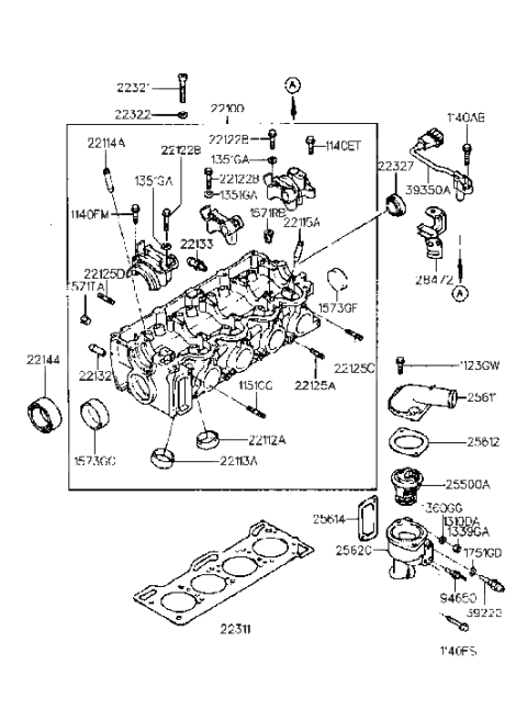 1994 Hyundai Accent Cylinder Head (SOHC) Diagram 1