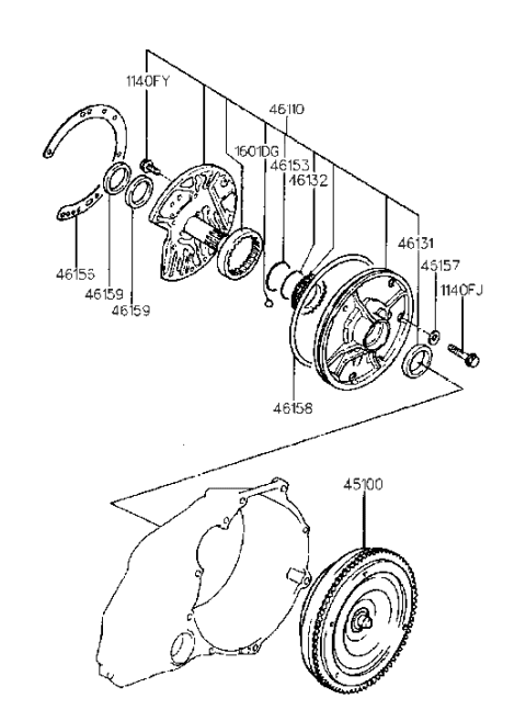 1999 Hyundai Accent Old Body Style Auto Transmission Torque Converter & Oil Pump Diagram