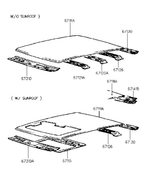 1996 Hyundai Accent Rail Assembly-Roof Rear Diagram for 67130-22201