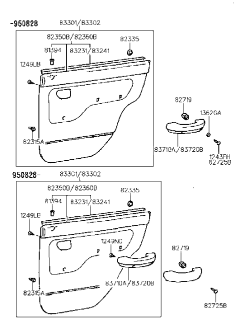 1996 Hyundai Accent Cover-Door Trim Upper RH Diagram for 83360-22000-FK