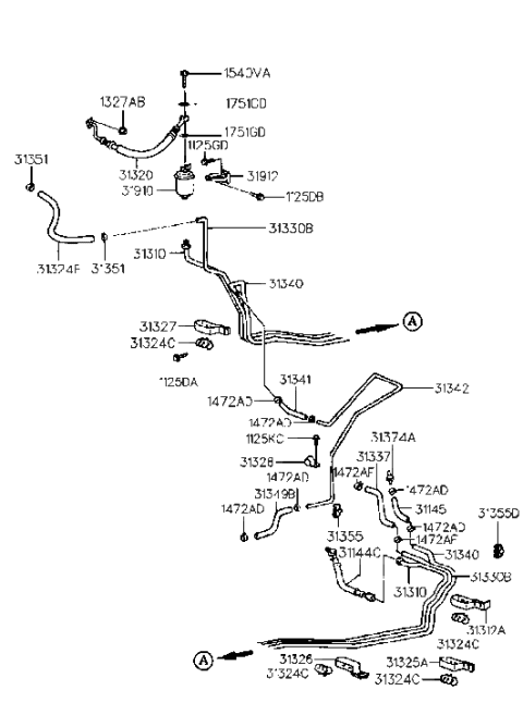 1999 Hyundai Accent Hose-Canister To 2 Way Valve Diagram for 31445-22000