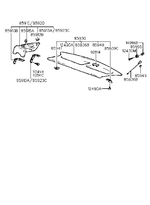 1994 Hyundai Accent Trim Assembly-CVR Shelf Diagram for 85910-22400-FK