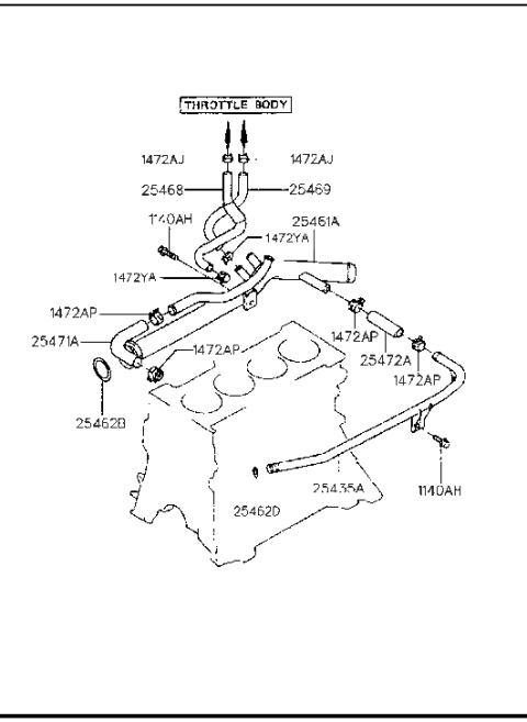 1999 Hyundai Accent Coolant Pipe & Hose Diagram 1