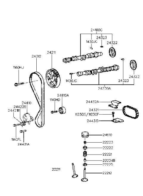 1995 Hyundai Accent Camshaft & Valve Diagram 2