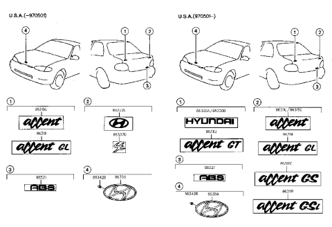 1999 Hyundai Accent Old Body Style Emblem Diagram 1