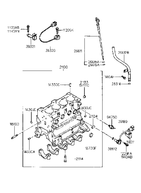 1998 Hyundai Accent Sensor-Crankshaft Position Diagram for 39180-23000