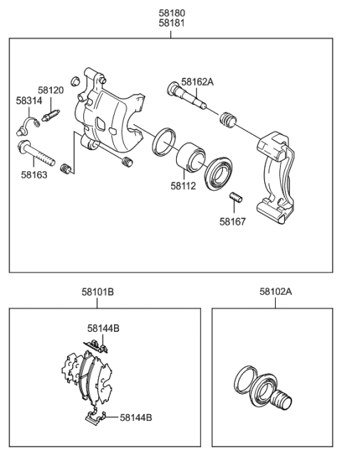 1995 Hyundai Accent Front Disc Brake Pad Kit Diagram for 58101-22A00