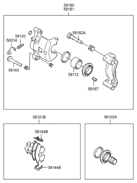 1999 Hyundai Accent CALIPER Kit-Front Brake,RH Diagram for 58181-22A00