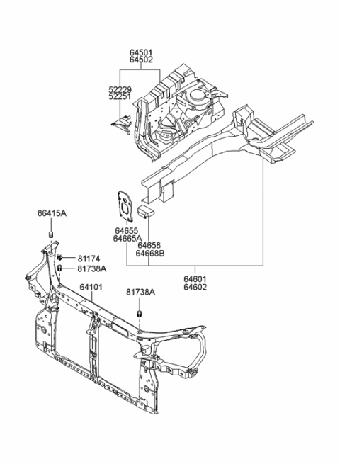 2009 Hyundai Tucson Fender Apron & Radiator Support Panel Diagram