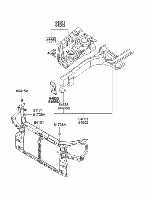 2009 Hyundai Tucson Old Body Style Fender Apron & Radiator Support Panel Diagram