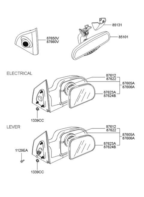 2006 Hyundai Tucson Produced After OCT.31.2006 Rear View Mirror Diagram