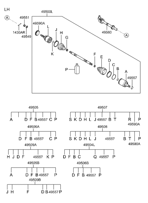 2006 Hyundai Tucson Shaft Assembly-Drive,LH Diagram for 49501-2E900