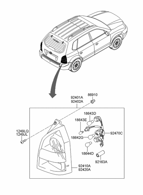 2006 Hyundai Tucson Lens & Housing-Rear Combination Lamp,LH Diagram for 92410-2E050