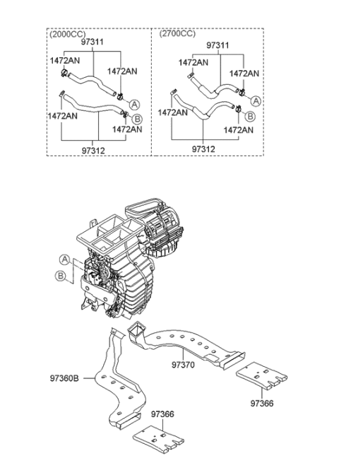 2006 Hyundai Tucson Produced After OCT.31.2006 Heater System-Hose & Duct Diagram