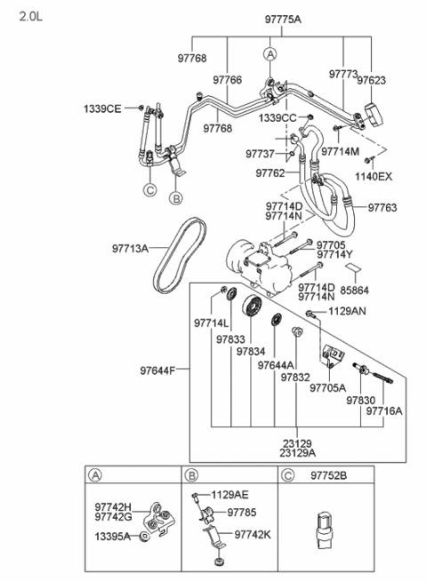 2008 Hyundai Tucson Air conditioning System-Cooler Line Diagram 1