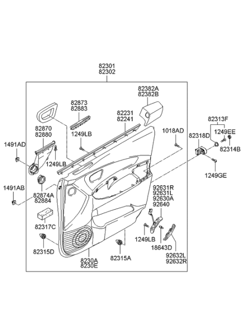 2009 Hyundai Tucson Panel Complete-Front Door Trim,RH Diagram for 82302-2E480-9M