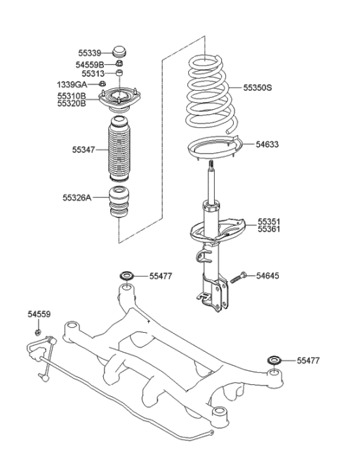 2006 Hyundai Tucson Rear Right-Hand Shock Absorber Assembly Diagram for 55361-2E202