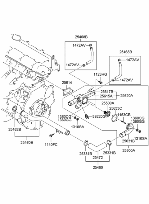 2007 Hyundai Tucson Coolant Pipe & Hose Diagram 1