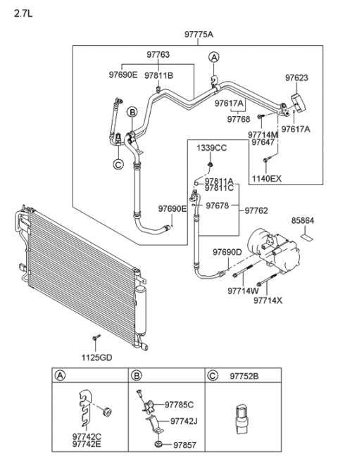 2006 Hyundai Tucson Air conditioning System-Cooler Line Diagram 2