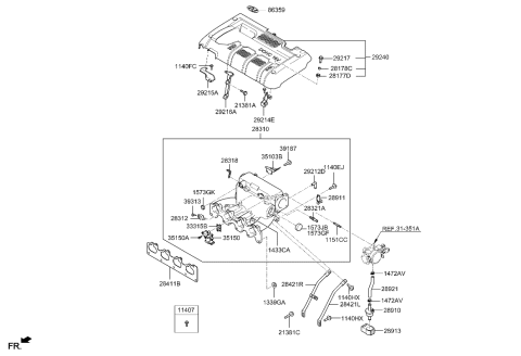 2006 Hyundai Tucson Bracket-Engine Cover Front Exhaust Diagram for 29215-23630