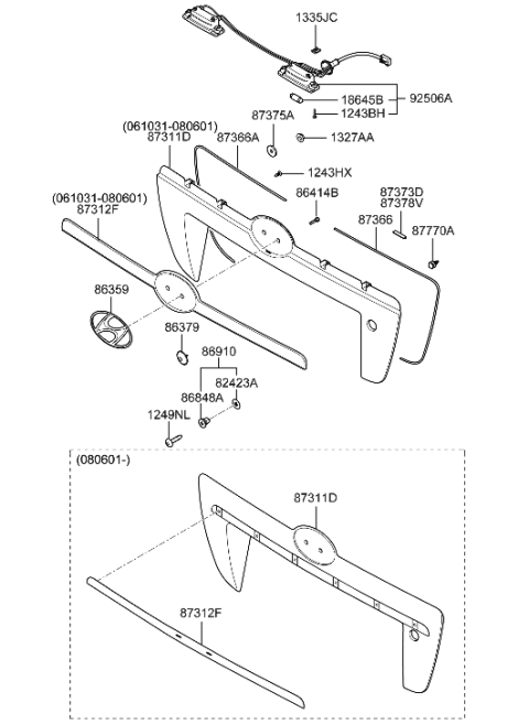 2009 Hyundai Tucson Old Body Style Back Panel Garnish Diagram