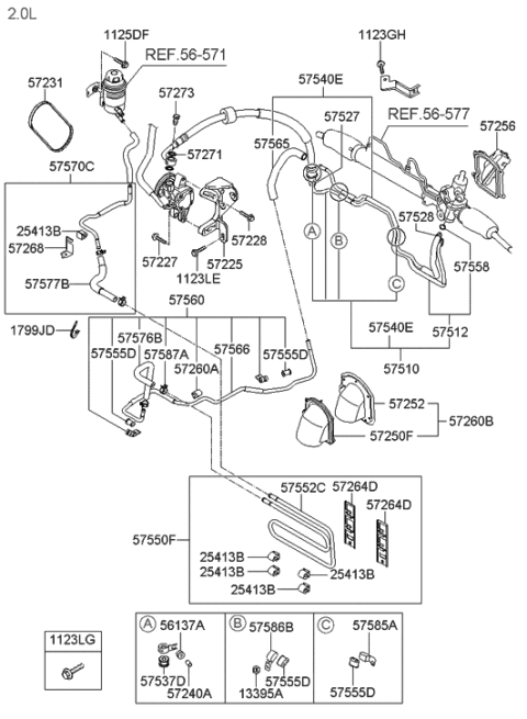 2009 Hyundai Tucson Old Body Style Power Steering Hose & Bracket Diagram 1