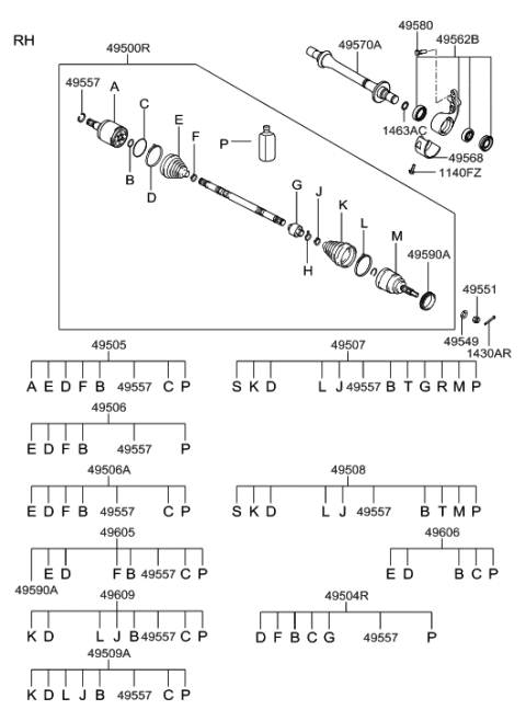 2009 Hyundai Tucson Shaft Assembly-Drive,RH Diagram for 49500-2E950