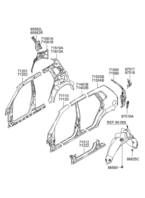 2009 Hyundai Tucson Panel Assembly-Quarter Inner Lower,RH Diagram for 71640-2E010