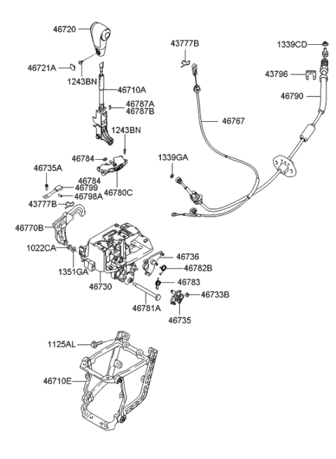 2006 Hyundai Tucson Produced After OCT.31.2006 Shift Lever Control (ATM) Diagram