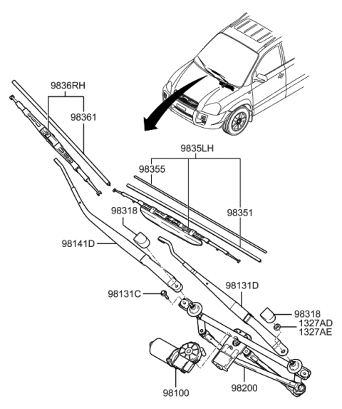2006 Hyundai Tucson Produced After OCT.31.2006 Windshield Wiper Diagram