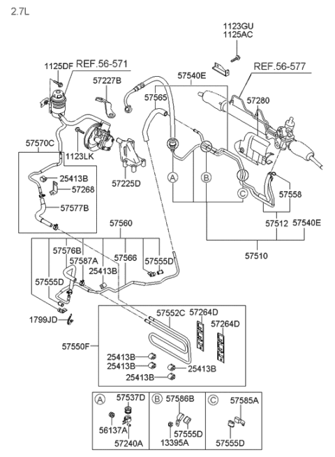 2009 Hyundai Tucson Old Body Style Power Steering Hose & Bracket Diagram 2