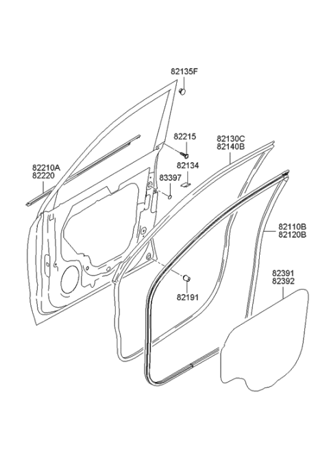2006 Hyundai Tucson Weatherstrip-Front Door Body Side LH Diagram for 82110-2E001