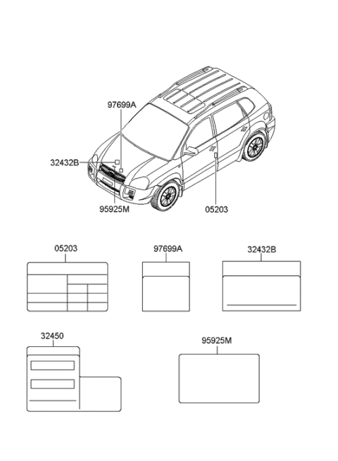 2006 Hyundai Tucson Label-Tire Pressure Diagram for 05203-2E050