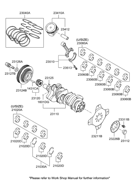 2009 Hyundai Tucson Bearing Pair Set-Crank shaft Diagram for 21020-23231