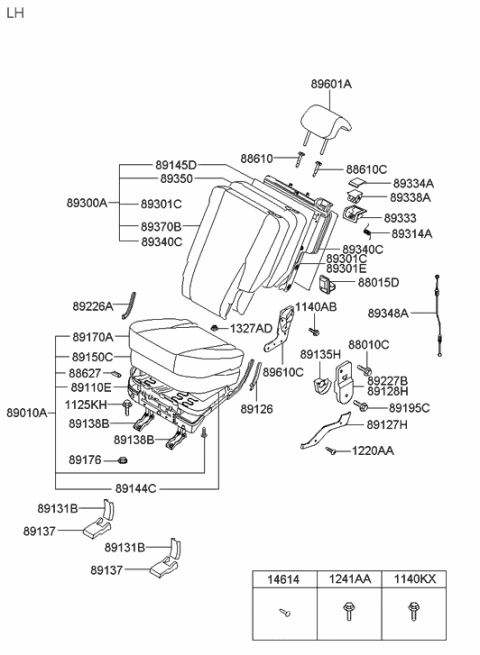 2007 Hyundai Tucson Rear Left-Hand Seat Back Covering Diagram for 89370-2E010-G8P