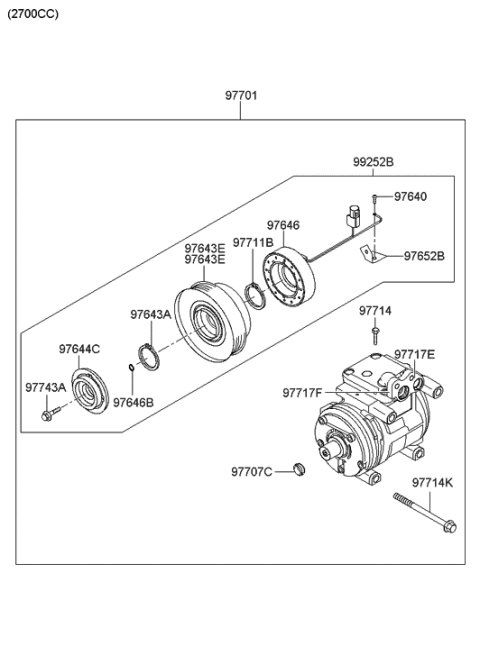 2008 Hyundai Tucson PULLEY Assembly-Air Conditioning Compressor Diagram for 97643-2D520